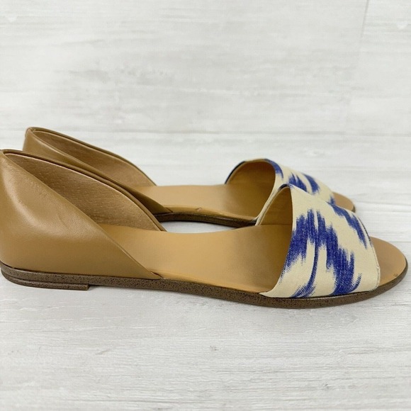 J. Crew Peep Toe Flats Slip On Sandals Women Size‎ 9 Ikat Print Blue Brown - Picture 6 of 12
